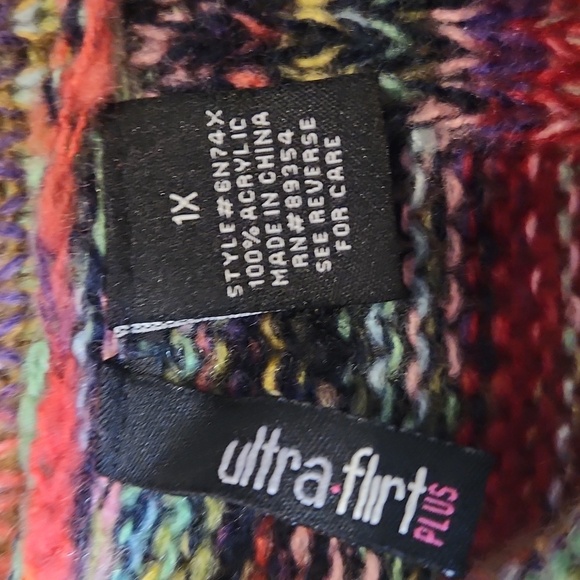 🎅Ultra Flirt Vibrant Multicolor Cowl Neck Sweater 1X - Picture 2 of 6